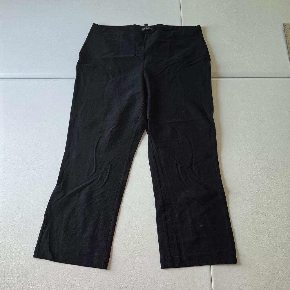 Eileen Fisher Dress Pants Womens PM Petite Black Knit Straight Leg Pull On USA